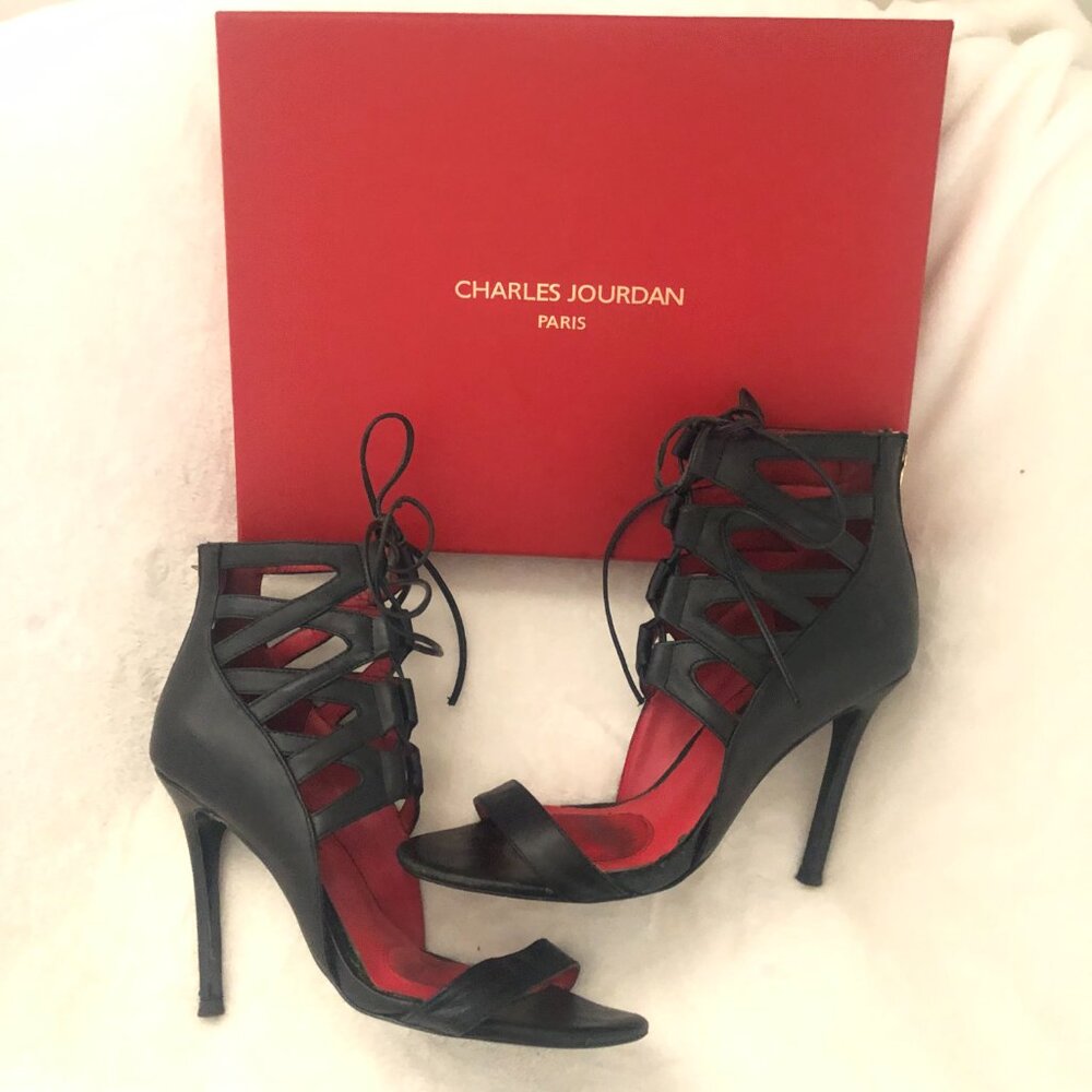 Charles Jourdan 💋 Lace-up Black Heels US 8 - Picture 3 of 15
